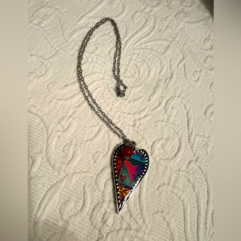 Handcrafted Multicolor heart-silver necklace 24 inches